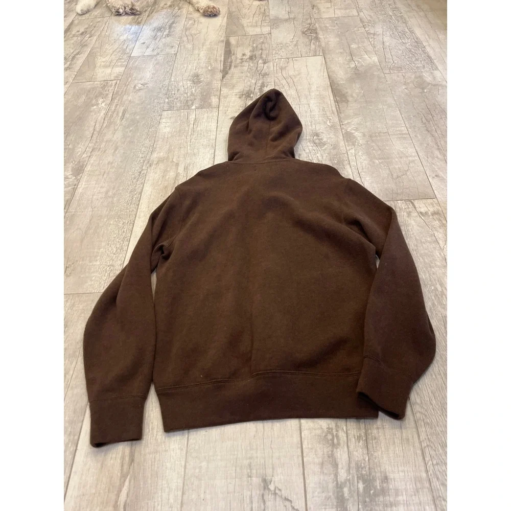 Polo Ralph Lauren Mens Brown Cotton Knit Full Zip Hoodie Teal Pony Logo Size M